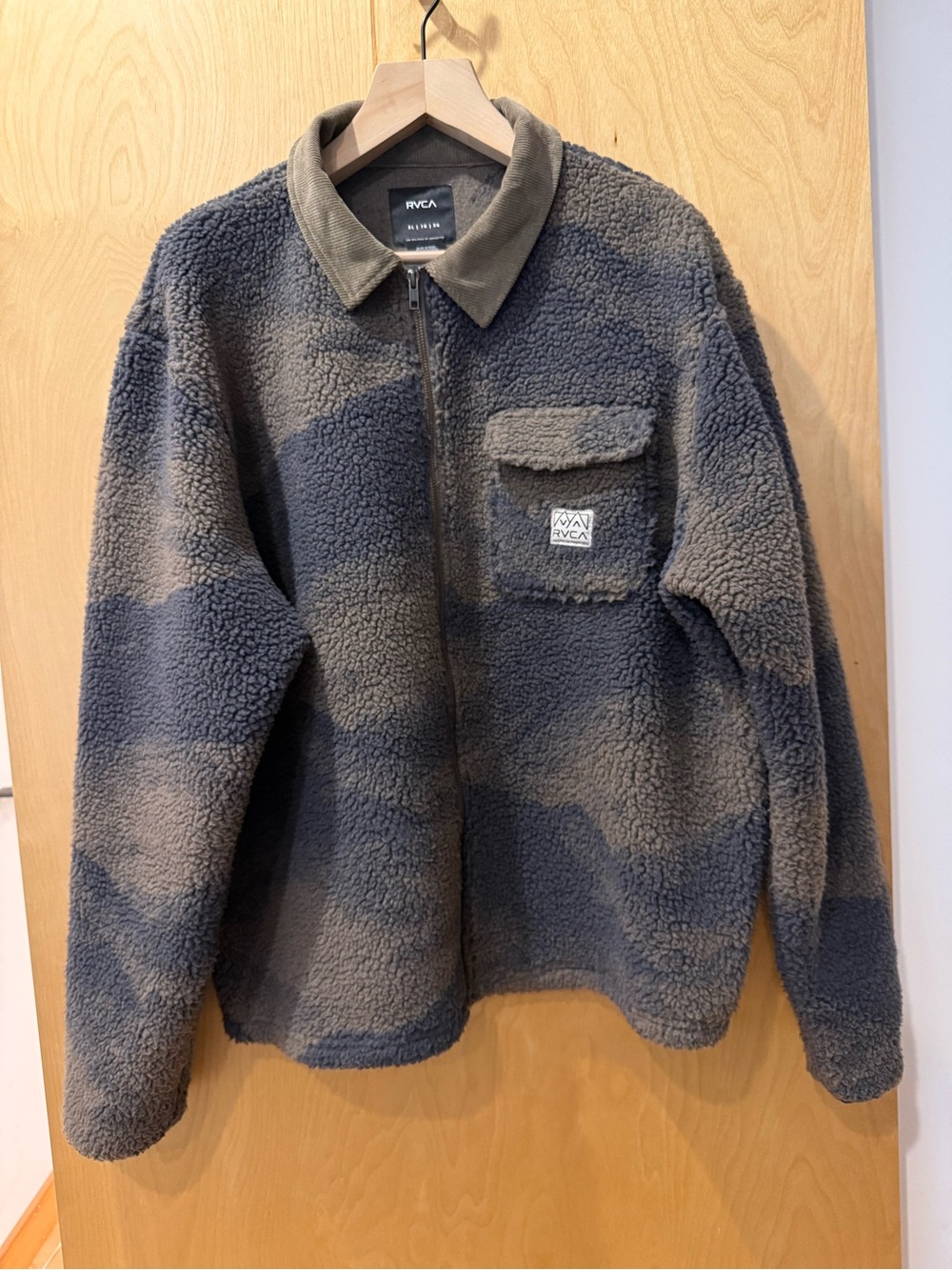 RVCA Gray Sherpa Zip Jacket with Corduroy Collar